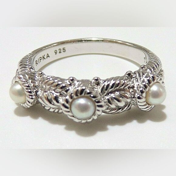 *Judith Ripka* 🌺COQUETTE🌺 Sz 6.75 925 SS Wrapped-Pearl Triple Cable Band Ring - Picture 1 of 13